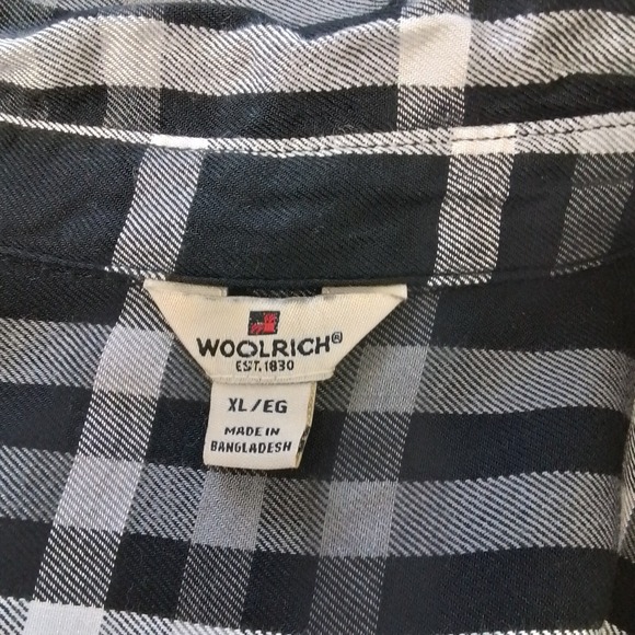 Woolrich Womens Flannel Shirt XL Black White Plaid Relaxed Fit Roll Tab‎ Sleeves - Picture 10 of 13